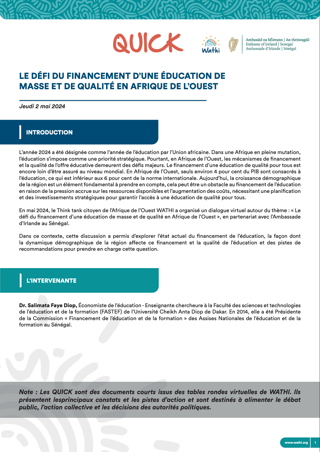<strong>Le défi du financement d'une éducation de masse et de qualité en Afrique de l’Ouest</strong>